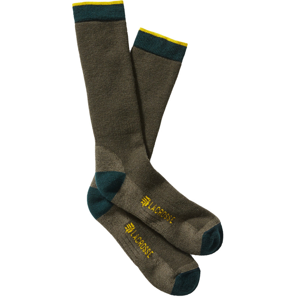Lacrosse Men's Merino Midweight Socks in Crew OD Green Large - Front View
