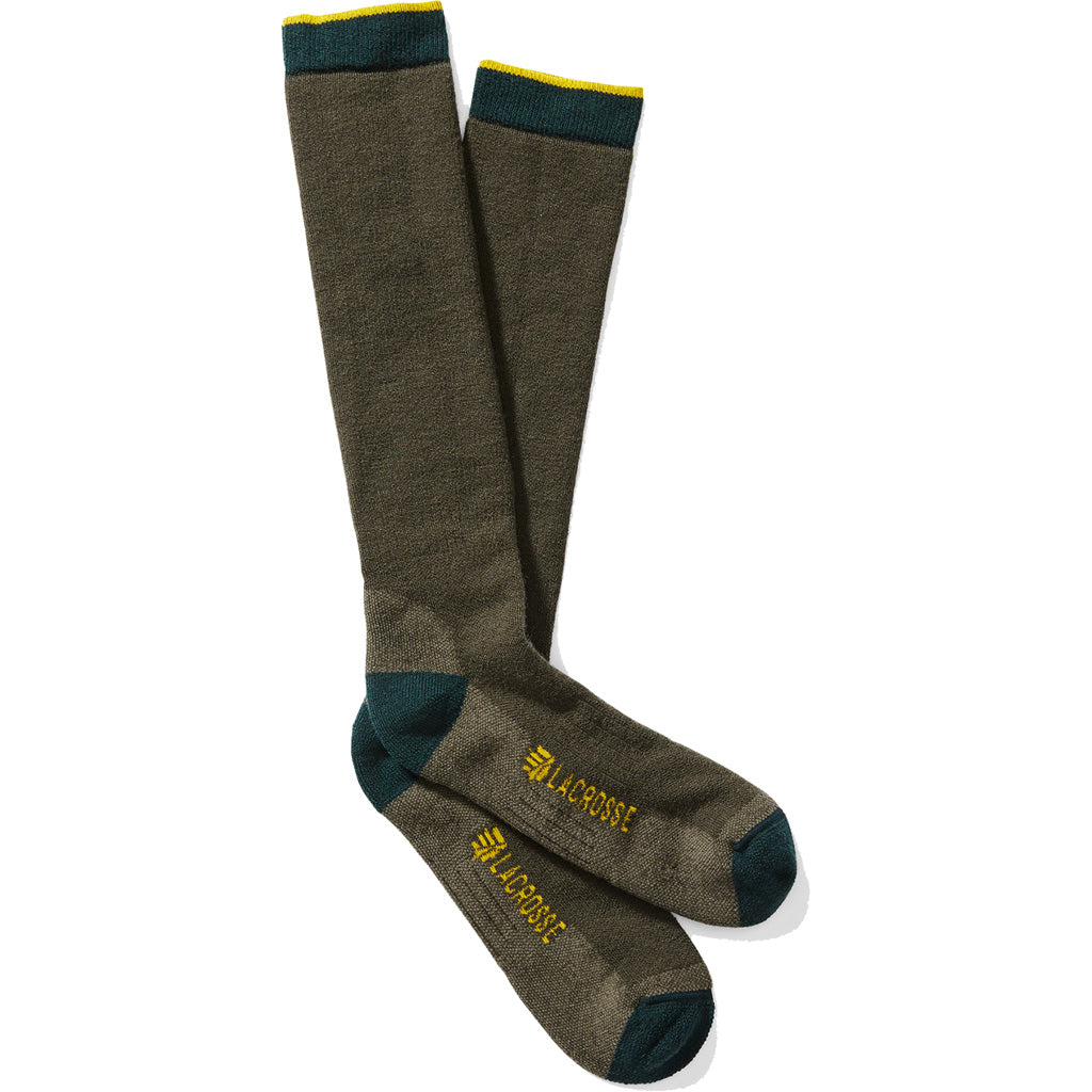 Lacrosse Men's Merino Midweight Socks in Over Calf Green Large - Front View