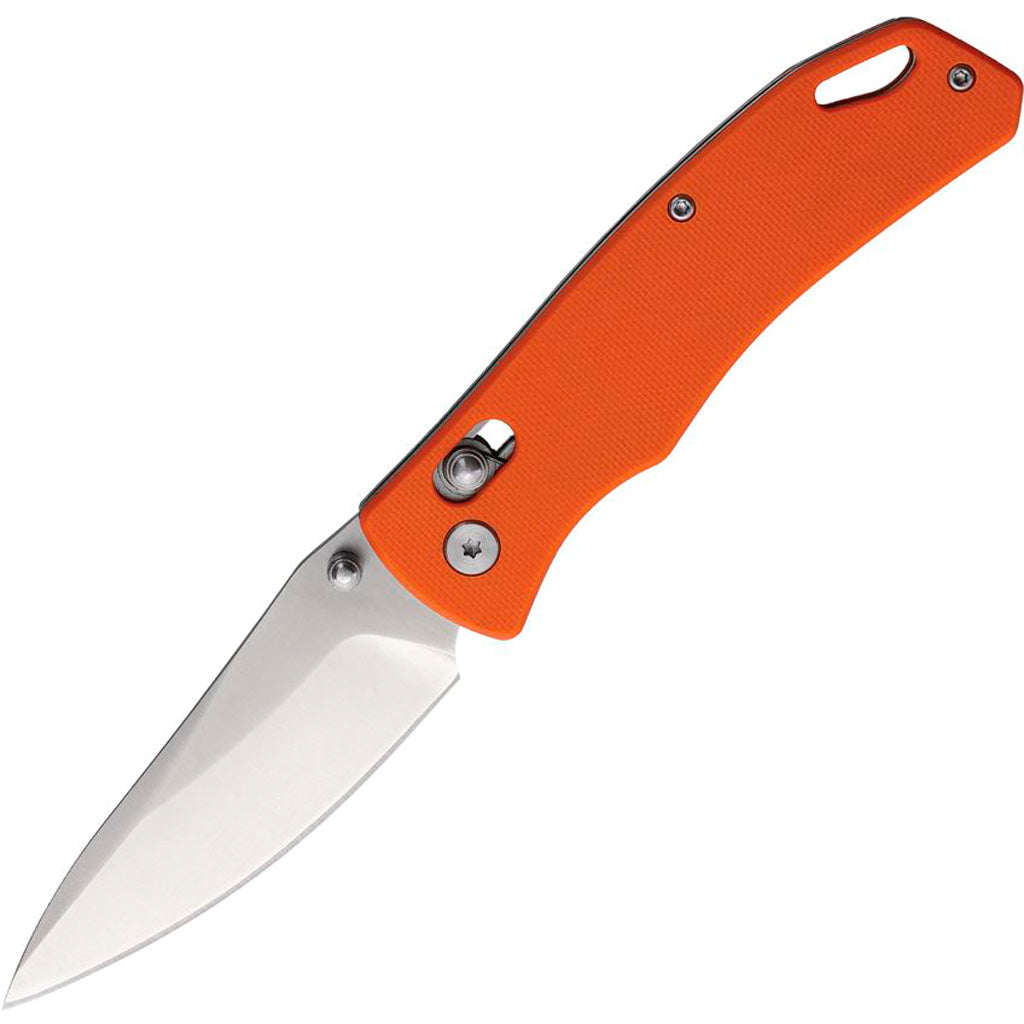 SZCO G10 Rolling Lock Stainless Folder Knife in Orange - Front View
