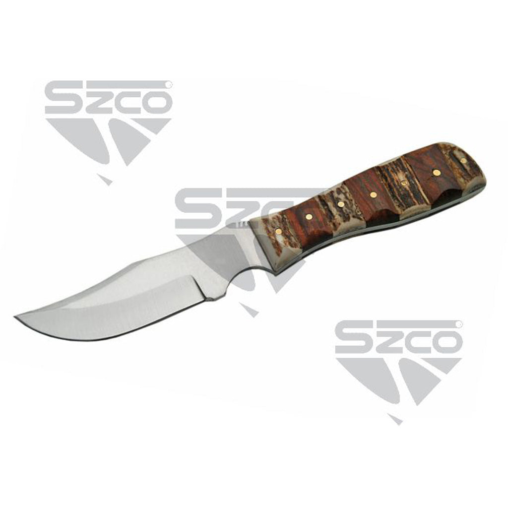 SZCO Stag and Wood Skinner Knife - Front View