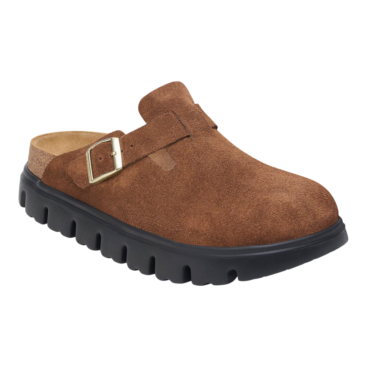 Birkenstock Boston Chunky Suede Womens Clogs — Dark Tea/Black