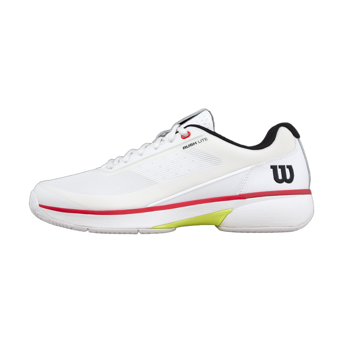 Wilson Rush Lite 5 Tennis Shoes in White/Black/Infrared - lateral side view