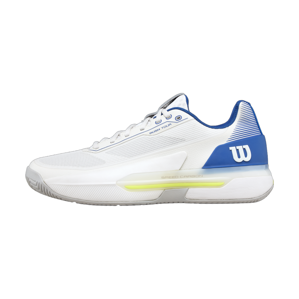 Wilson Rush Tour 5 Tennis Shoes in White/Deja Vu Blue/Lunar Rock - lateral side view