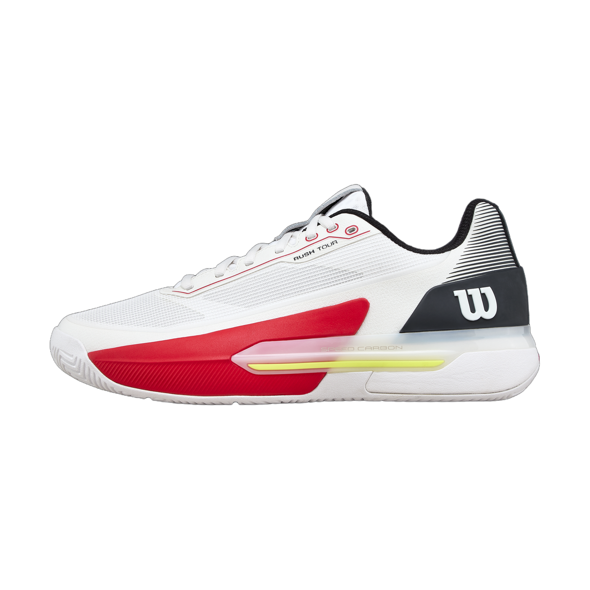 Wilson Rush Tour 5 Tennis Shoes in White/Black/Infrared - lateral side view