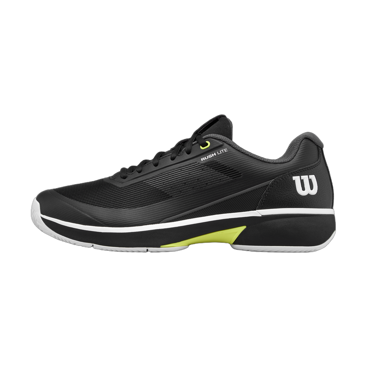 Wilson Rush Lite 5 Tennis Shoes in Black/White/Safety Yellow - lateral side view