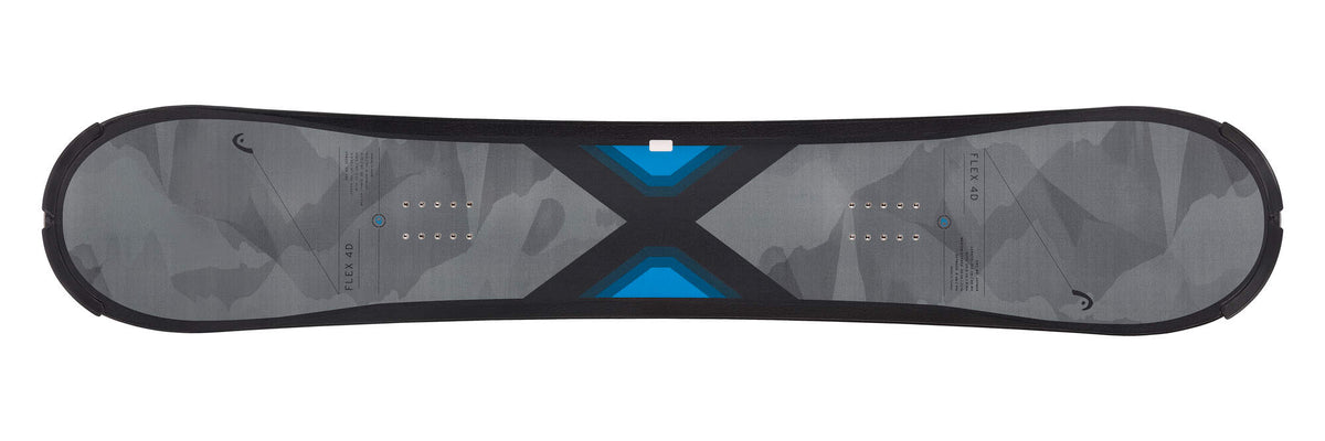 HEAD FLEX 4D Snowboard with SpeedDisc in Gray - top view, blue accent