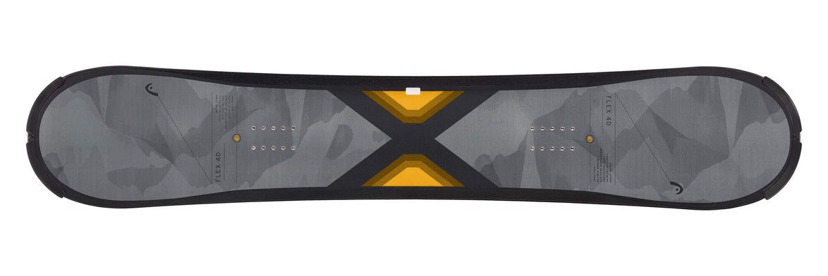HEAD FLEX 4D Snowboard with SpeedDisc in Gray - top view, orange accent