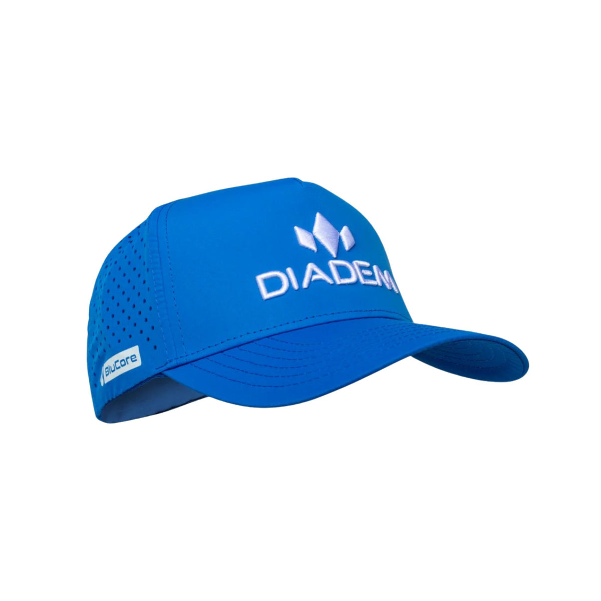 Diadem F45 perforated performance logo hat featuring a curved brim, structured front panel, breathable perforated sides, and embroidered logo, shown at an angled view.