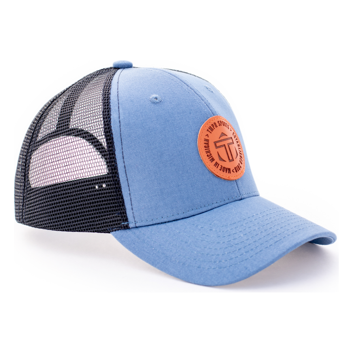 TMPR Legacy Trucker Cap, Blue and Black - Front View