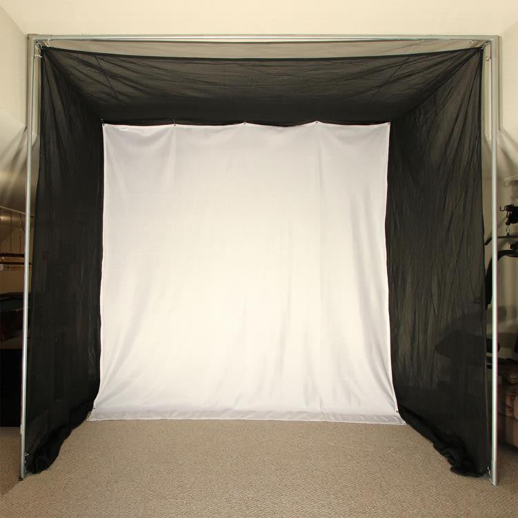 Cimarron 5x10x10 Tour Simulator Golf Net Frame Kit, 5x5 TeeLine Golf Mat, & Ball Tray - Front View