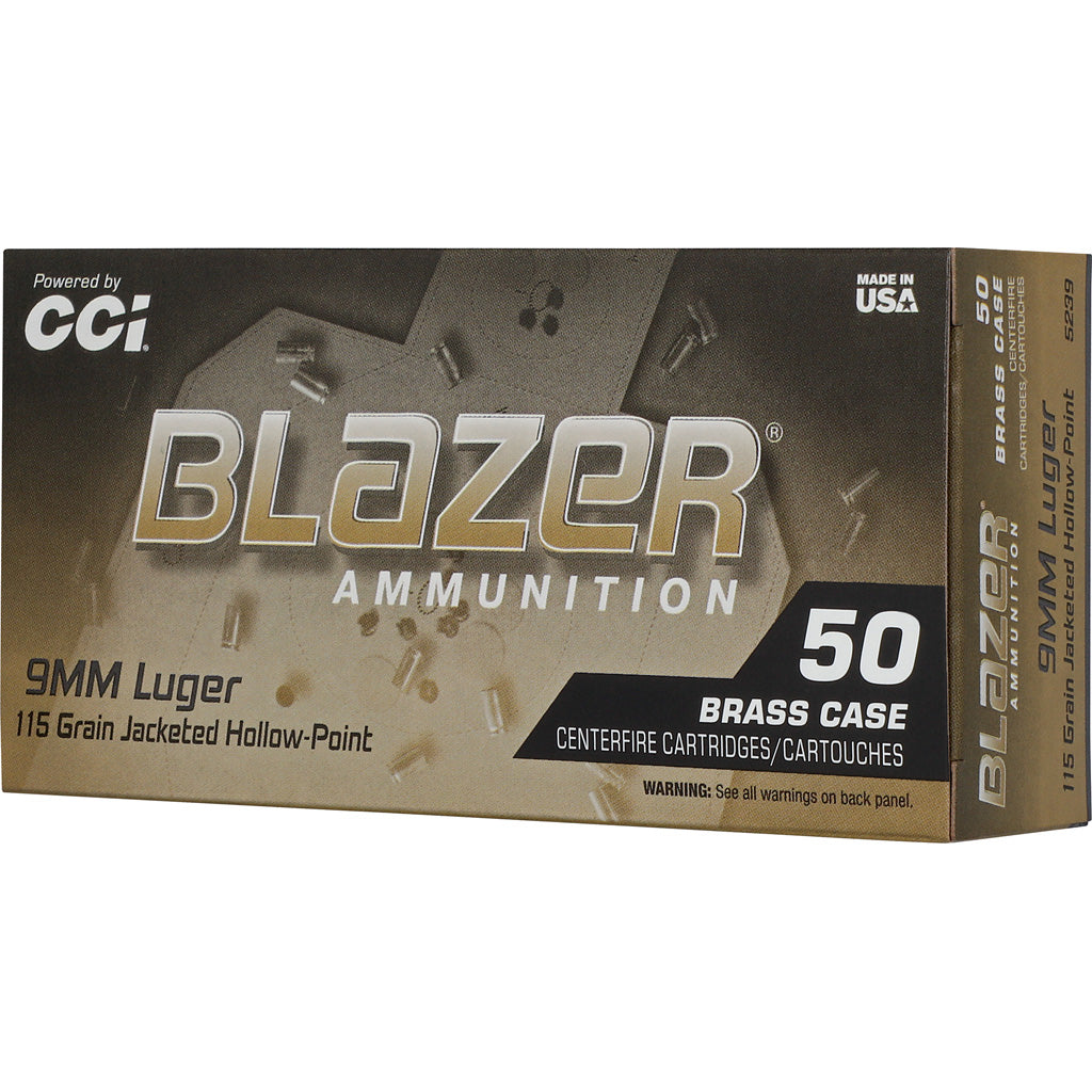 CCI Blazer Brass HP Pistol Ammo in 9mm Luger 115gr. JHP 50 rd. - Front View