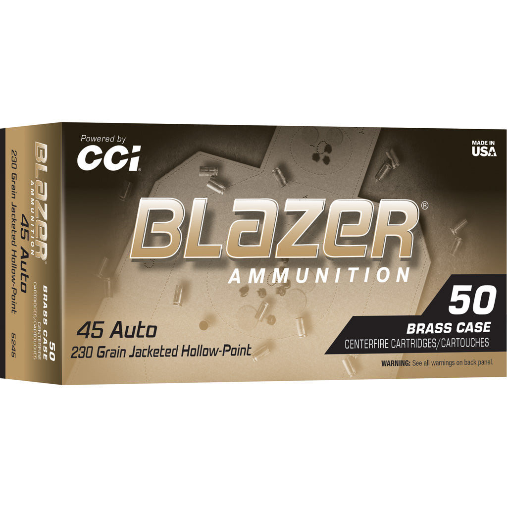CCI Blazer Brass HP Pistol Ammo in 45 Auto 230 gr. JHP 50 rd. - Front View
