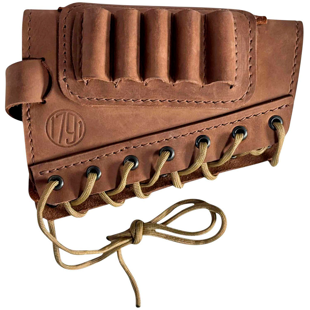 1791 Gunleather 1791 HUNT Butt Cuff Ammo Holder in Large Rifle Brown RH - Front View