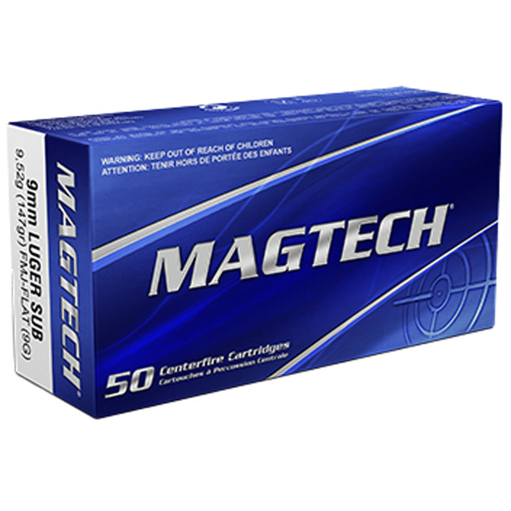 Magtech Pistol Ammo in 9mm Luger Subsonic 147 gr. FMJ Flat 50 rd. - Front View