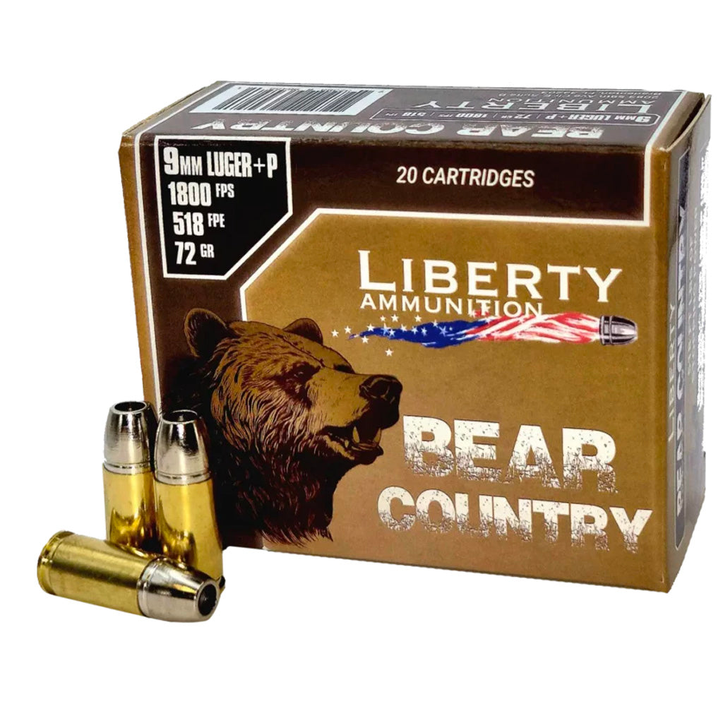 Liberty Bear Country Pistol Ammo in 9mm +P 72 gr. 20 rd. - Front View