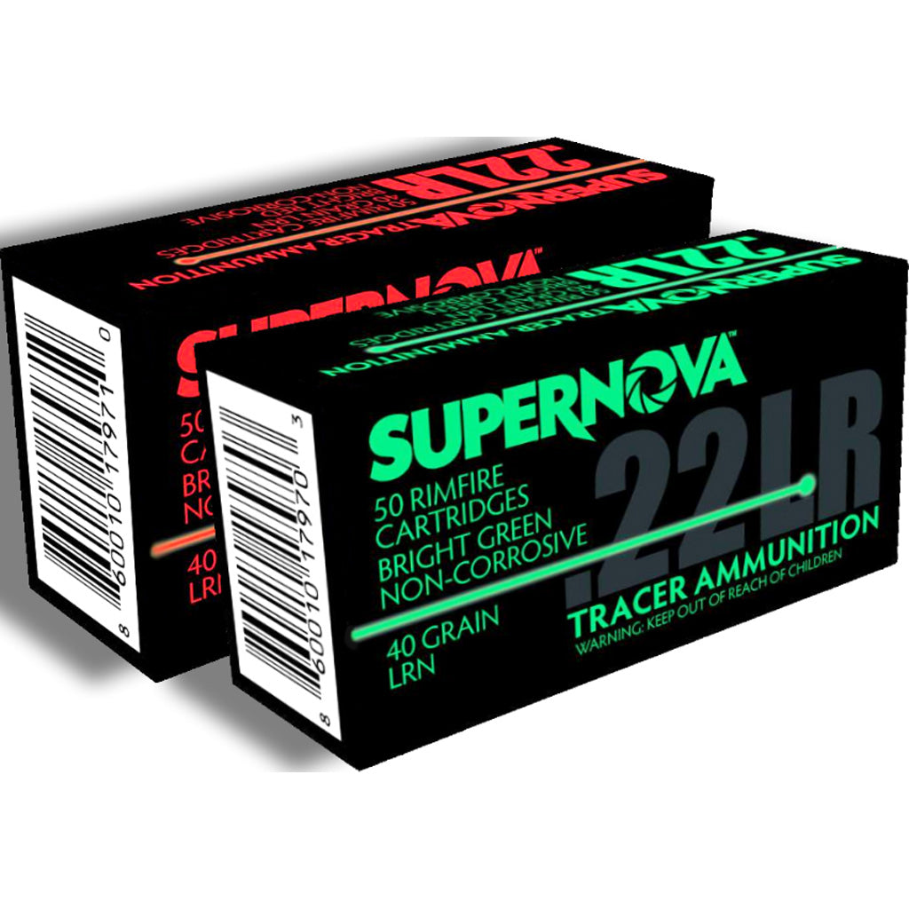 Supernova Tracer Rimfire Ammunition in 22 LR 40gr. LRN Red Tracer 50 rd. - Front View