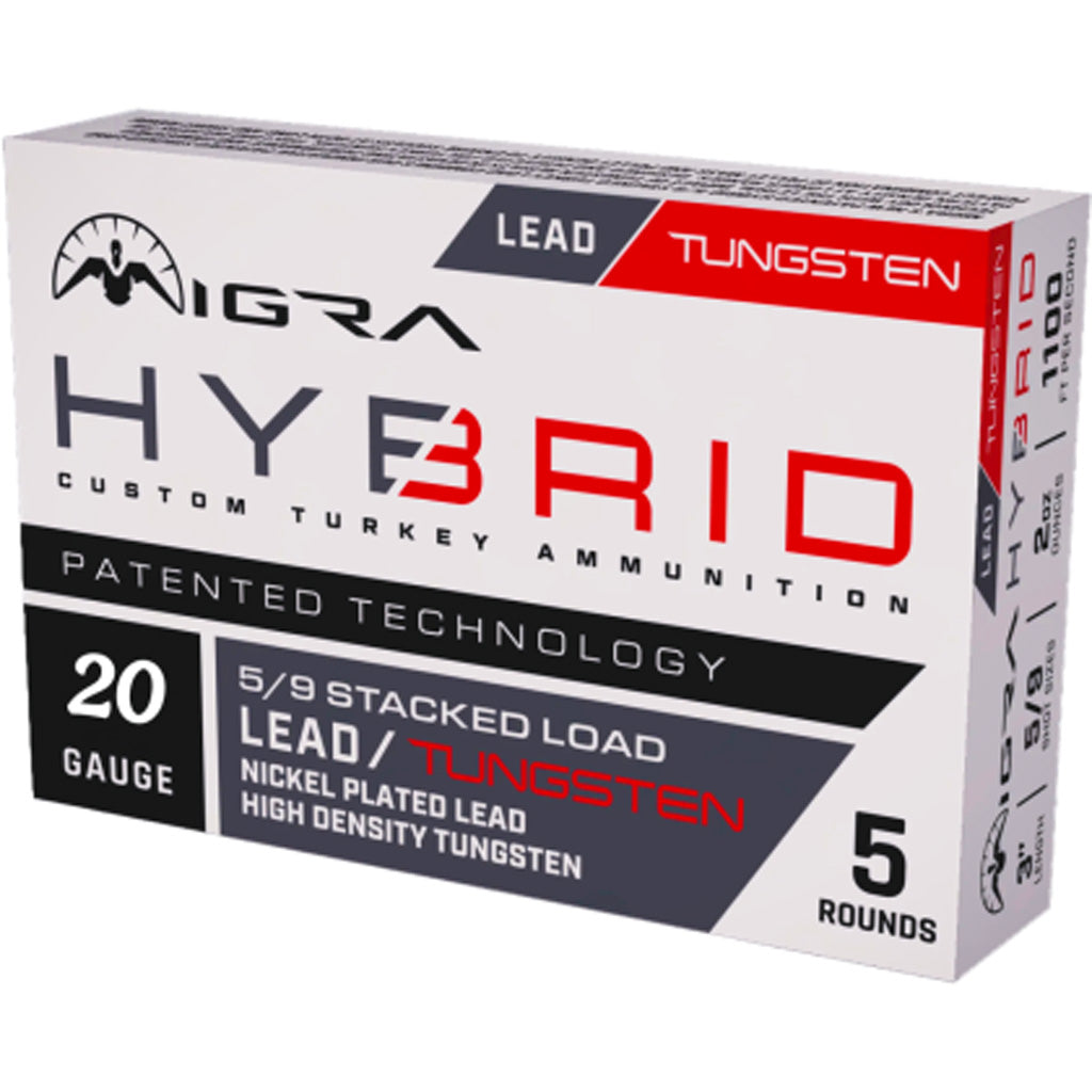 Migra Ammunitions Migra Hybrid Custom Turkey Shotgun Ammo in 20ga. 3in. 1 5/8 oz.Lead/Tungsten 5/9 Shot 5rd - Front View