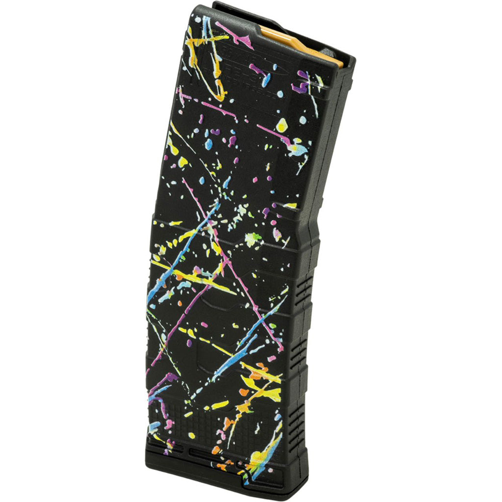 Amend2 AR-15 Mod 3 Magazine in 5.56/223 Black Neon Splatter 30 rd. - Front View
