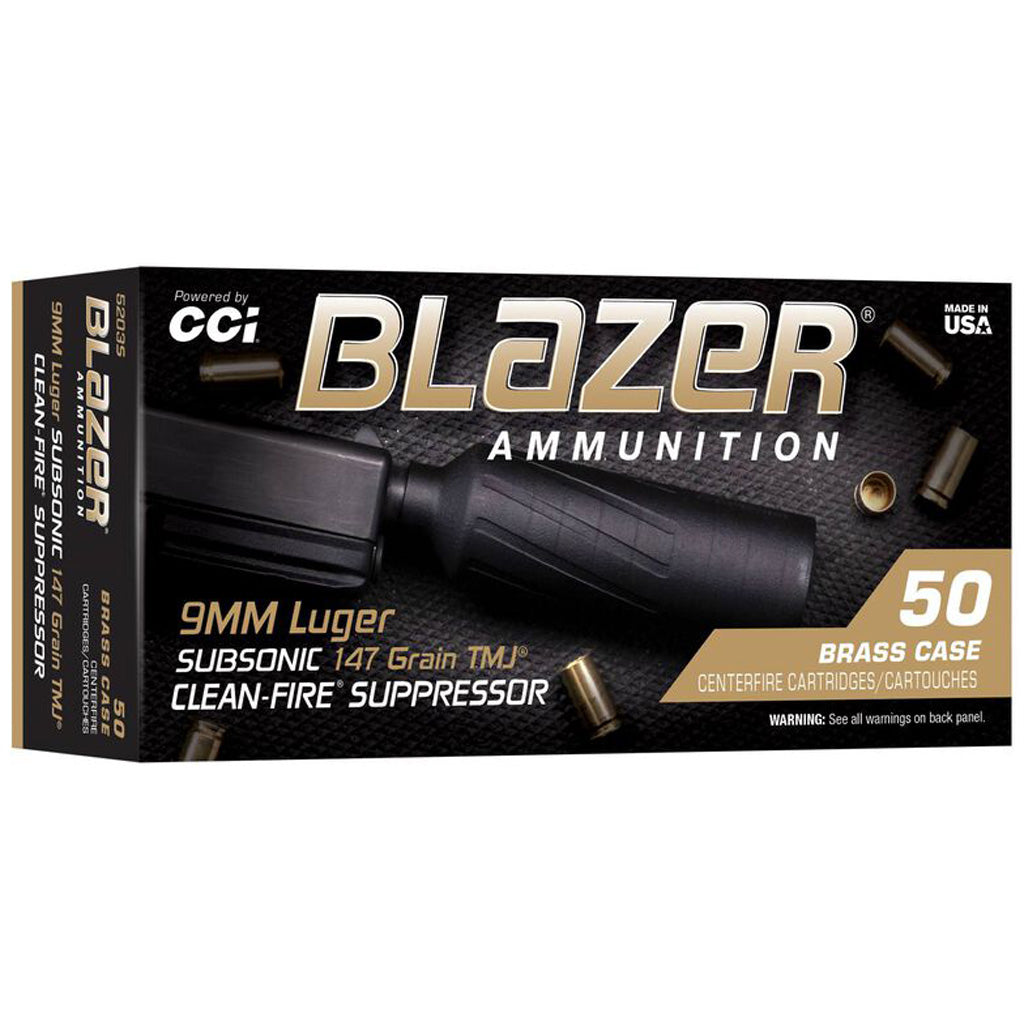 CCI Blazer Clean Fire Suppressor Pistol Ammo in 9mm Luger 147 gr. TMJ 50 rd. - Front View