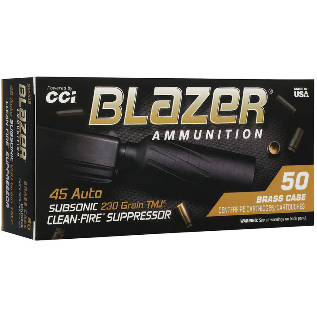 CCI Blazer Clean Fire Suppressor Pistol Ammo in 45 Auto 230 gr. TMJ 50 rd. - Front View