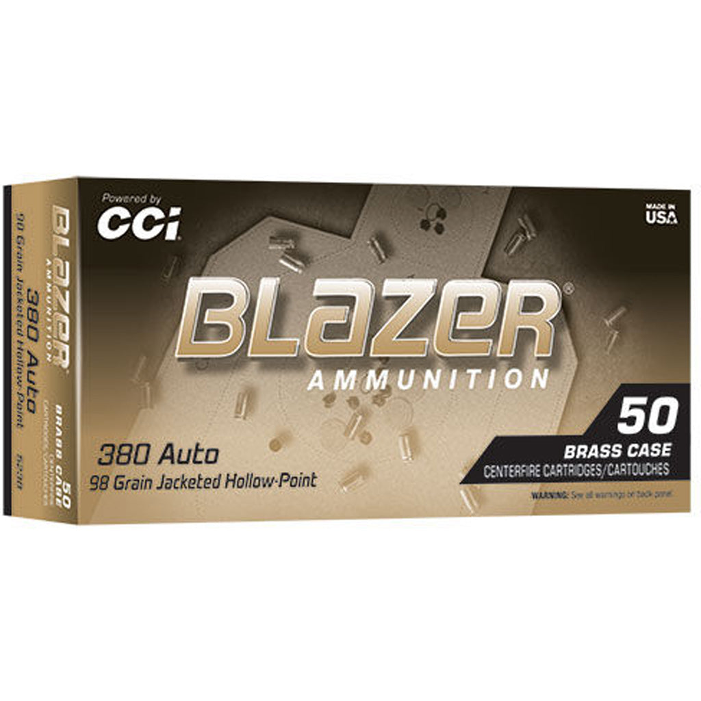 CCI Blazer Brass HP Pistol Ammo in 380 Auto 98 gr. JHP 50 rd. - Front View