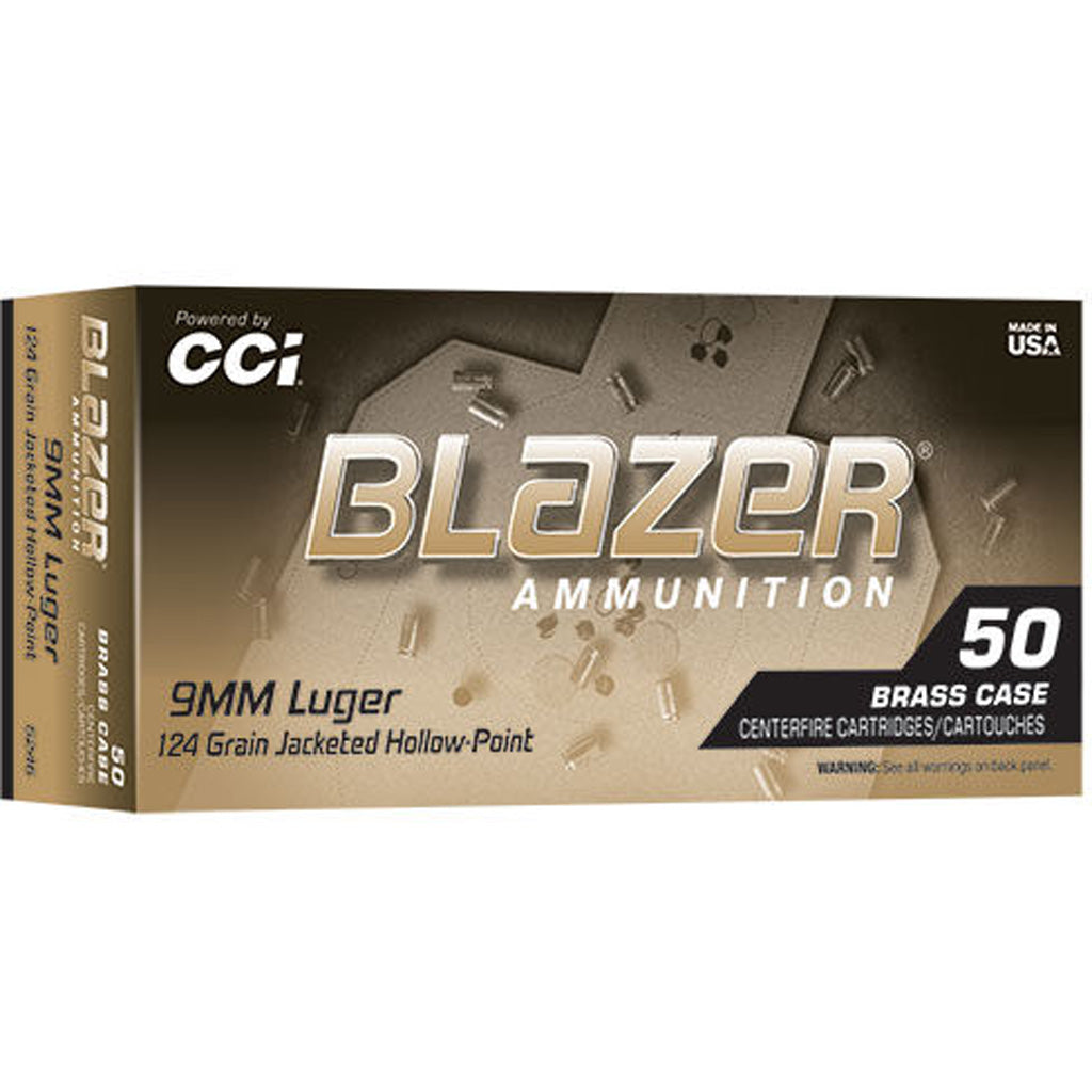 CCI Blazer Brass HP Pistol Ammo in 9mm Luger 124gr. JHP 50 rd. - Front View
