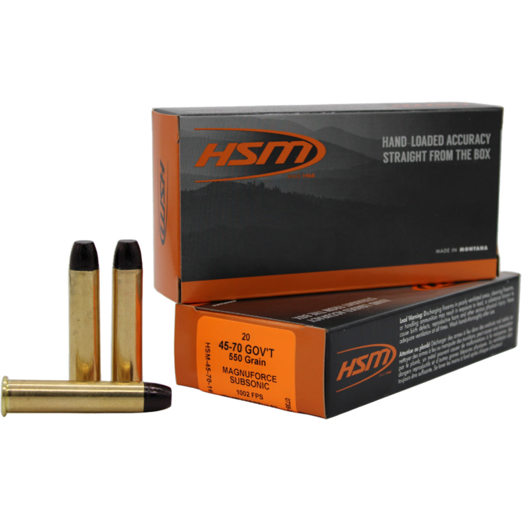 HSM Magnuforce Subsonic Ammo in 45-70 Gov't 550 gr. 20rd. - Front View