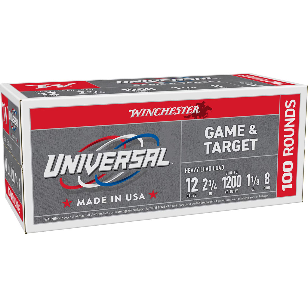 Winchester Universal Light Target Shotshell in 12 ga. 2 3/4 in. 1 1/8 oz. 8 Shot 100 rd. - Front View