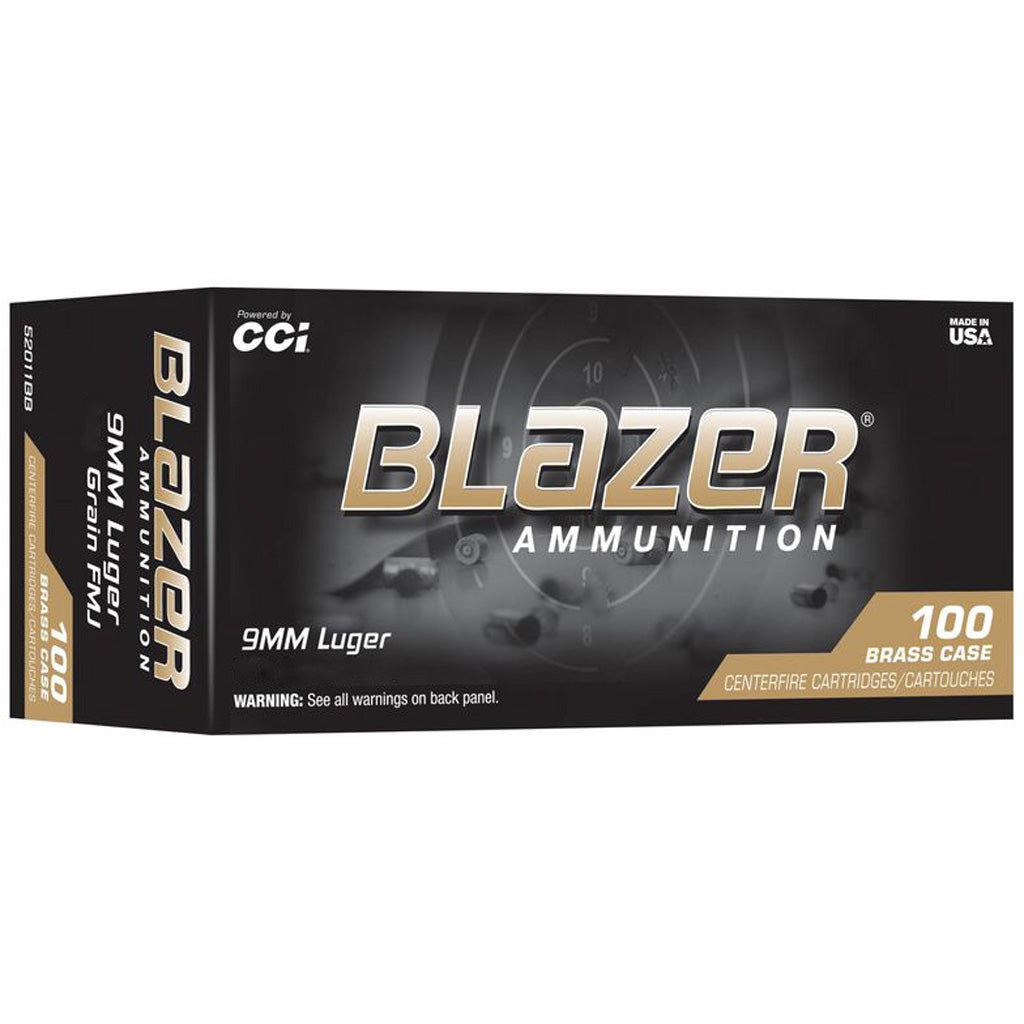 CCI Blazer Brass Pistol Ammo in 9mm Luger 115 gr. FMJ 100 rd. - Front View