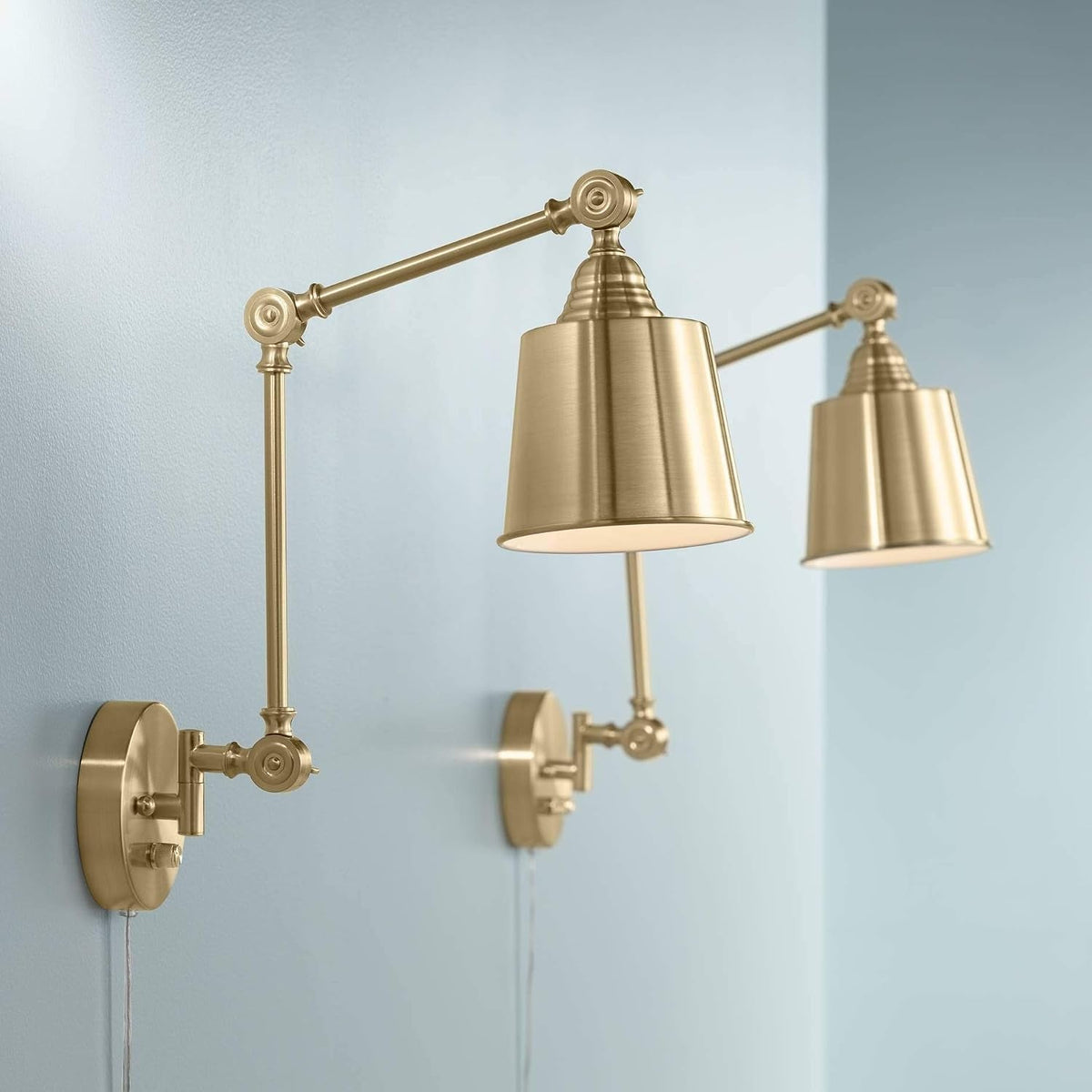 Antique Brass Swing-Arm Plug-In Wall Lamps, Set of 2 (Dimmable) - View 3