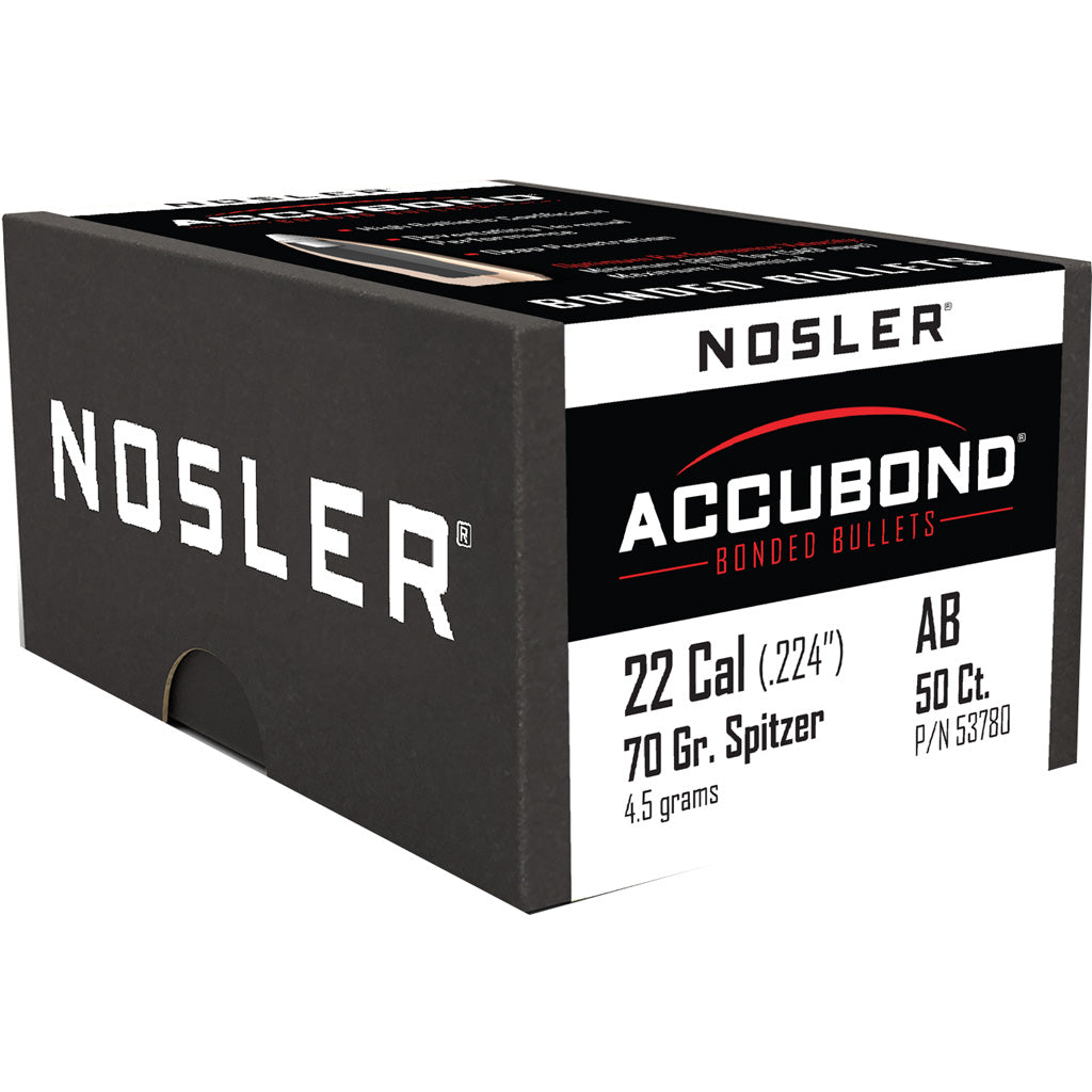 Nosler AccuBond Bullets in .22 Cal. 70 gr. Spitzer Point 50 pk. - Front View