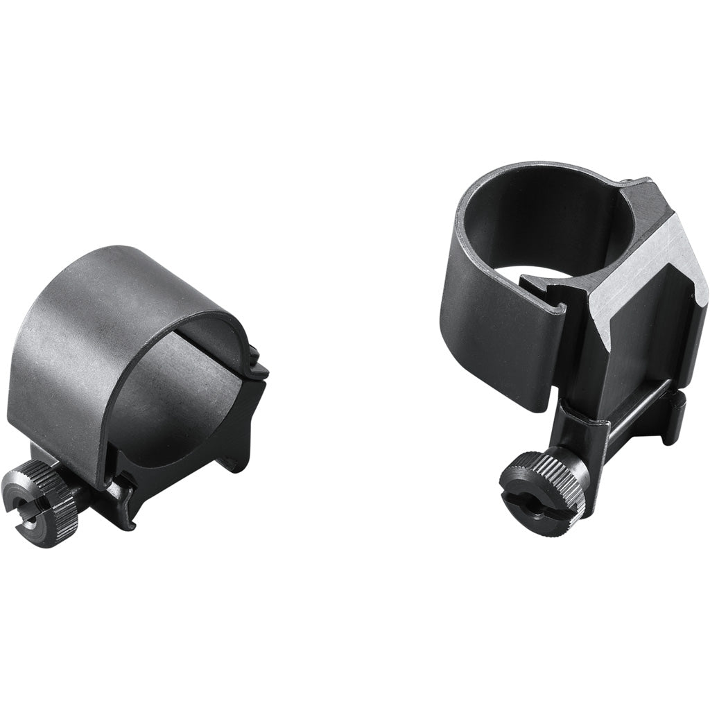 Weaver Classic Detachable Extended Rings in Matte Black 1" Medium Top Mount Extended Clam Pack - Front View