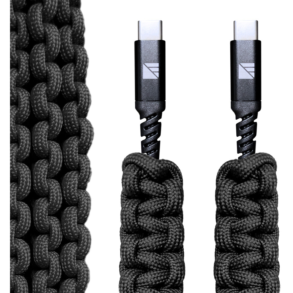 Dark Energy USB C to C Paracord Cable in Black - Front View