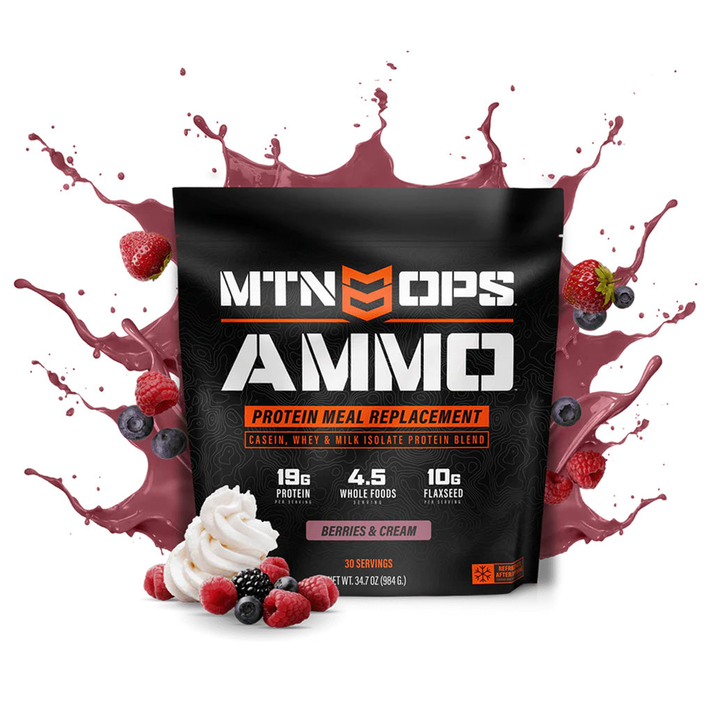 MTN Ops Ammo Whey Protein in Strawberries and Cream - Front View