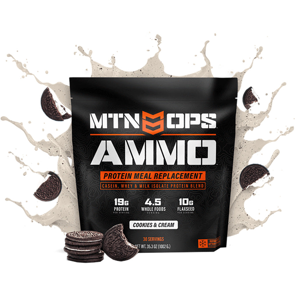 MTN Ops Ammo Whey Protein in Cookies and Cream - Front View
