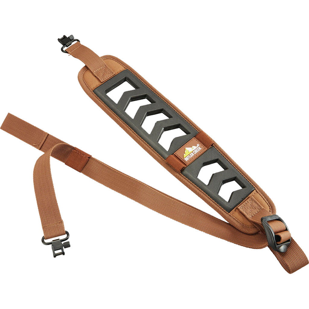 Butler Creek Featherlight Sling in Black/Brown w/ Swivles Rifle - Front View