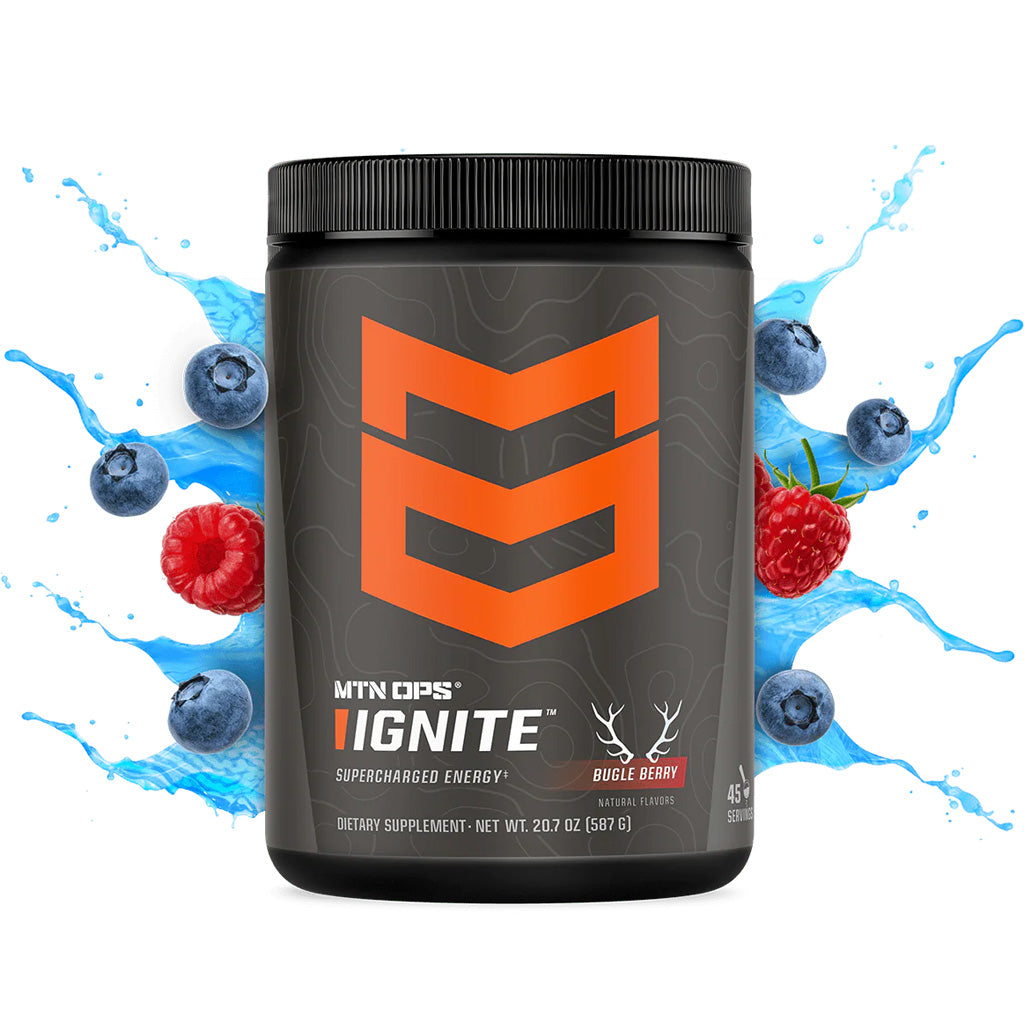 MTN Ops Ignite Bugle Berry in 21oz Tub (45 Scoops) - Front View