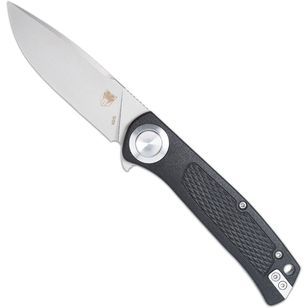 CobraTec EDC Scout Grivory Button Lock Knife in Black - Front View