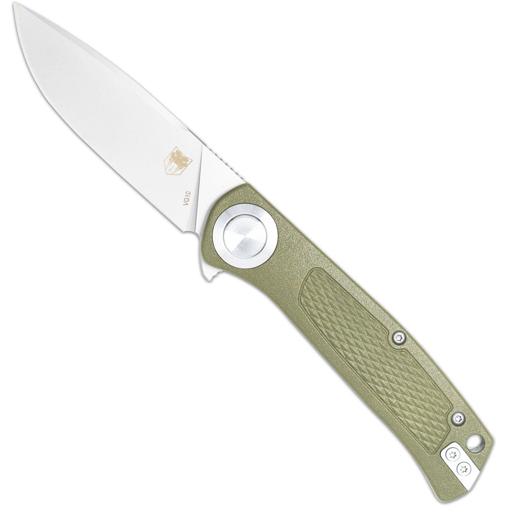 CobraTec EDC Scout Grivory Button Lock Knife in Olive - Front View