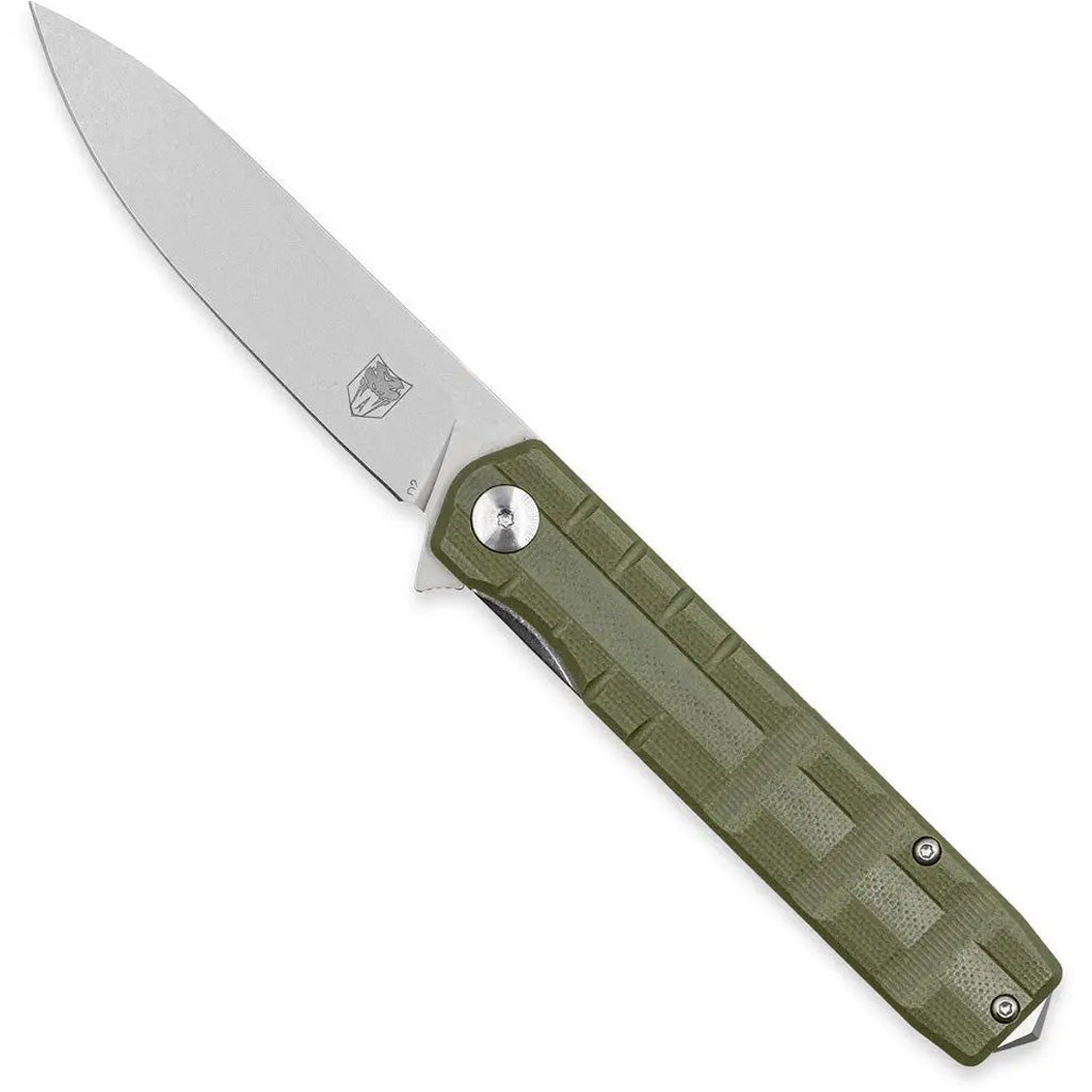 CobraTec Medium Kuzio Drop Folder Knife in Olive - Front View
