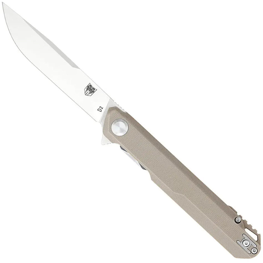 CobraTec Monarch G-10 Folder Knife in Tan - Front View