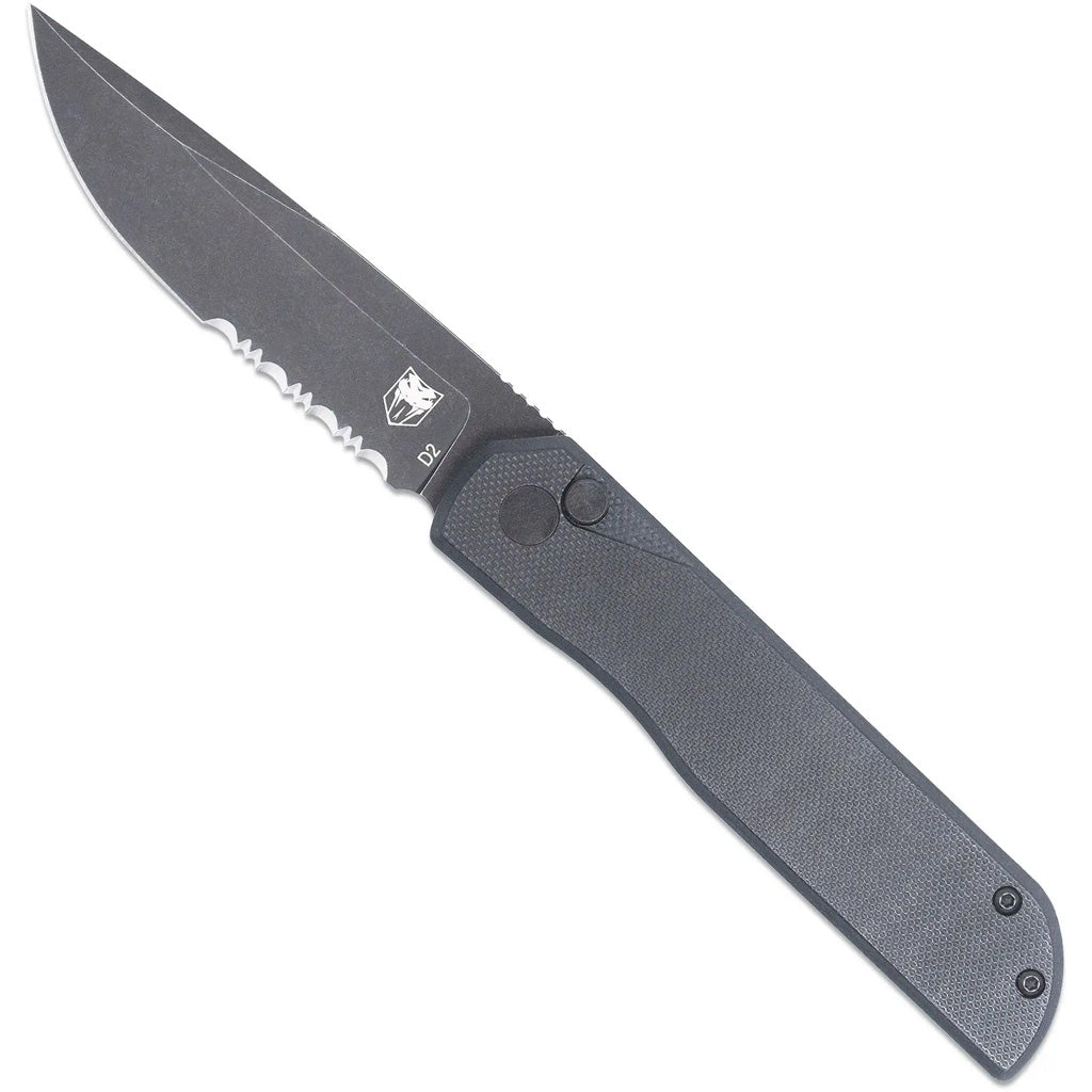 CobraTec Prowler G-10 BLock Drop Serrated Knife in Black - Front View