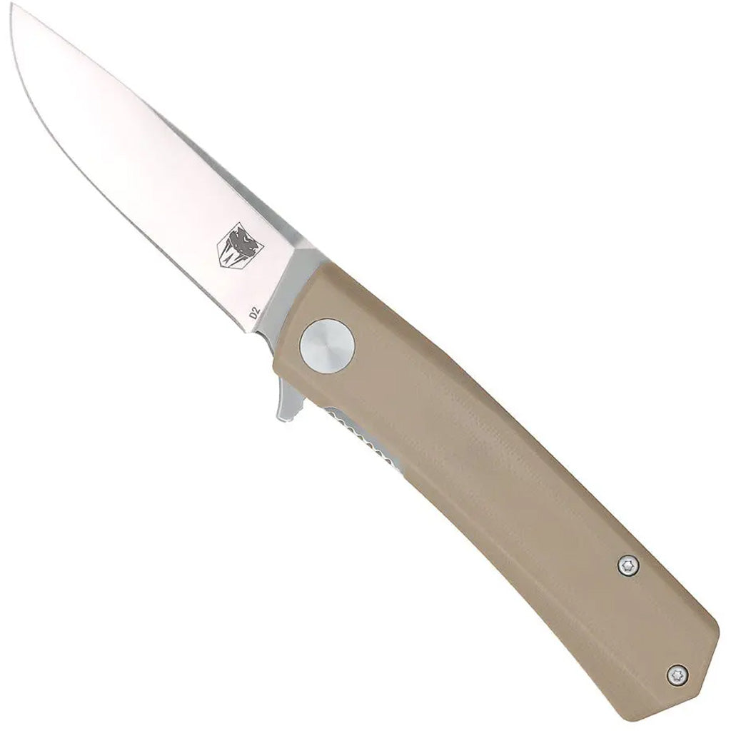 CobraTec Serpent Folder Knife in Tan - Front View