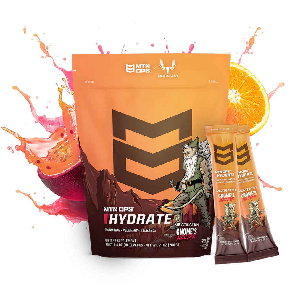 MTN Ops Hydrate in Gnome's Nectar MEATEATER Trail Packs - 20ct - Front View