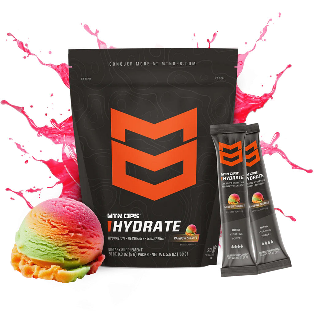 MTN Ops Hydrate in Rainbow Sherbet Trail Packs - 20ct - Front View