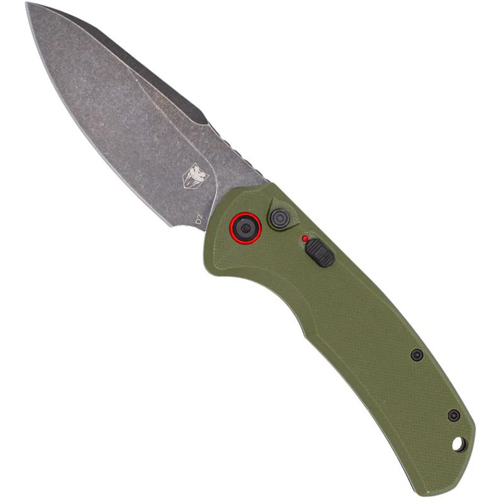 CobraTec Vanguard Auto Folding Knife in Olive - Front View