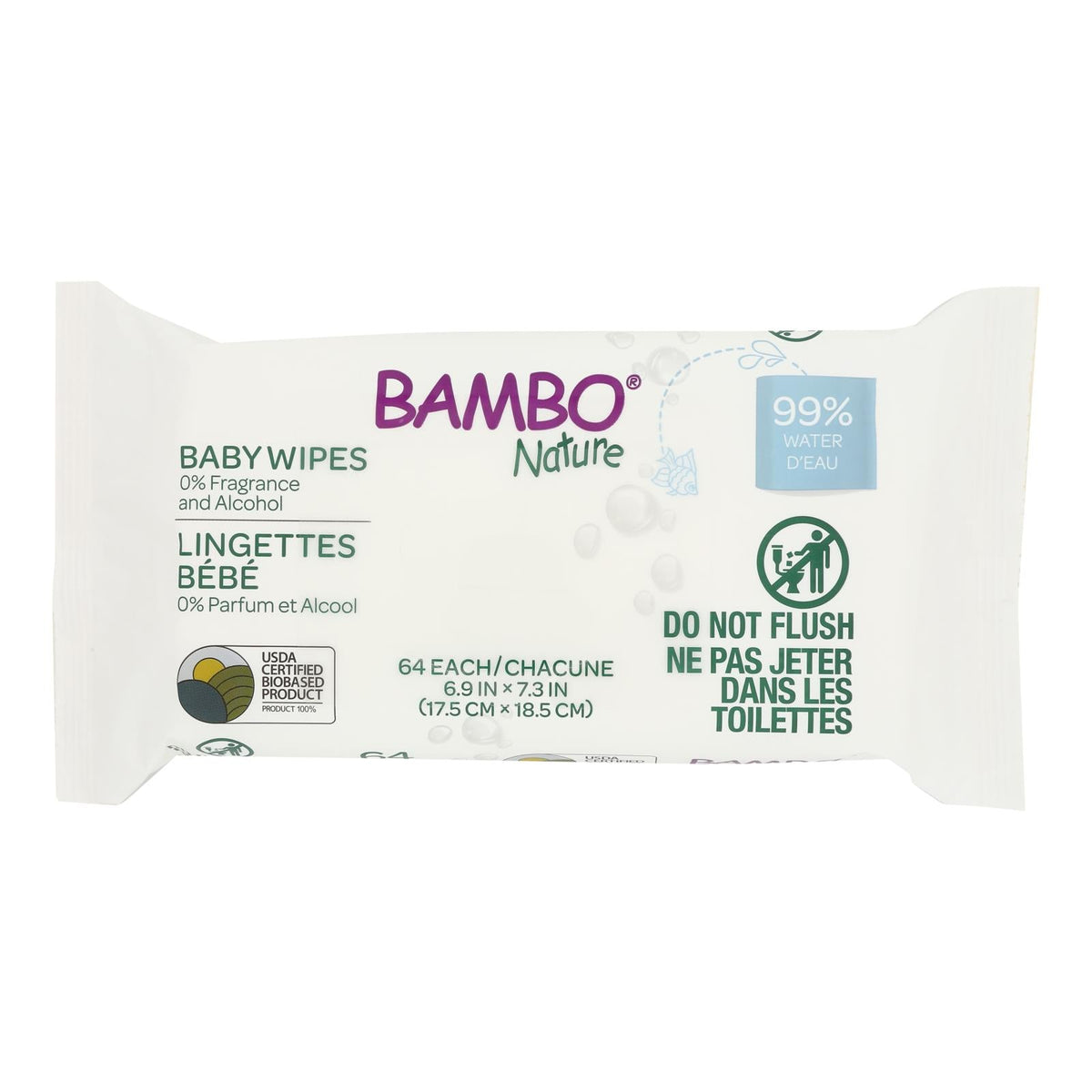Bambo Nature Baby Wipes 99% Water, 64 ct (Case of 12)