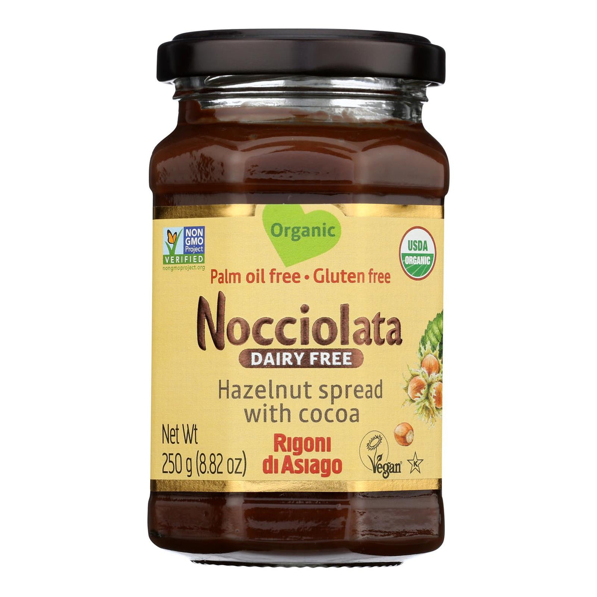 Nocciolata Organic Hazelnut Cocoa Dairy Free Spread - 6 Case of 8.82 Oz Jars