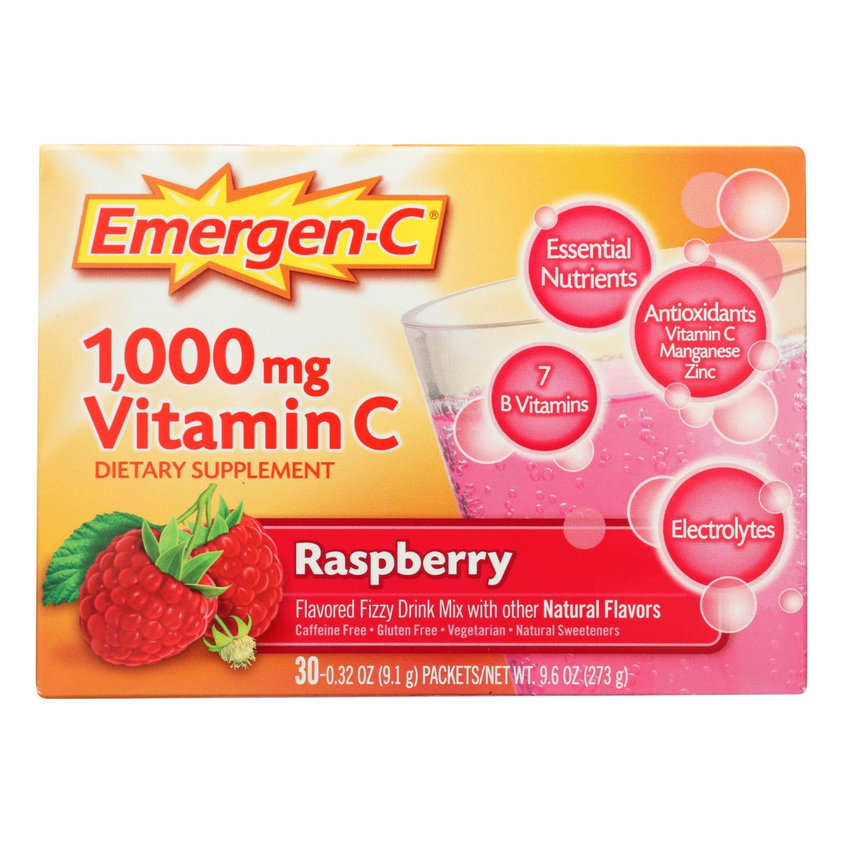 "Emergen-C Raspberry, 30 Count (Case of 3)"
