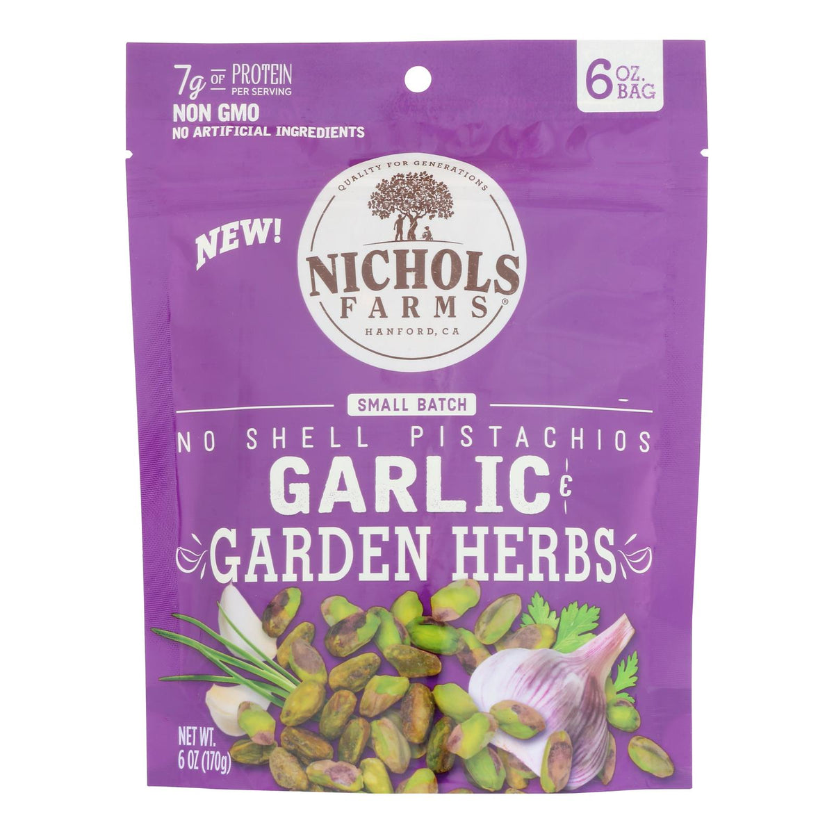 Nichols Farms Pistachio No Shell Garlic Herbs - 15-6oz Case